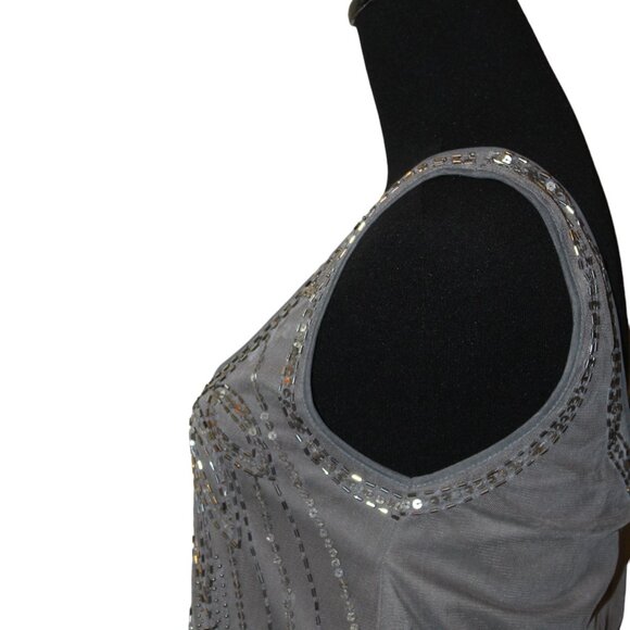 ANGIE Silver Beaded Mini Dress Stunning Gray Swing Gatsby S Small HOLIDAY PARTY - Picture 11 of 13